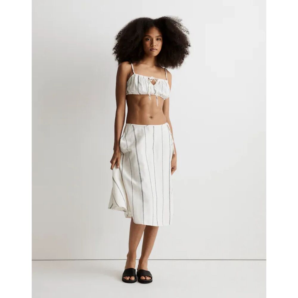 NWT Madewell White w/Blue Vertical Stripped 100% Cotton Wrap A-Line Skirt Small